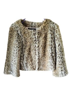 Grass Collection Faux Fur Jacket Brown & Cream Spotted Coat Size S